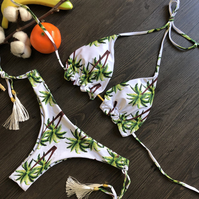 the ALOHA - Halter Push Up Bikini Tassel Swimwear