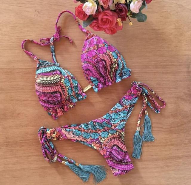 the ALOHA - Halter Push Up Bikini Tassel Swimwear