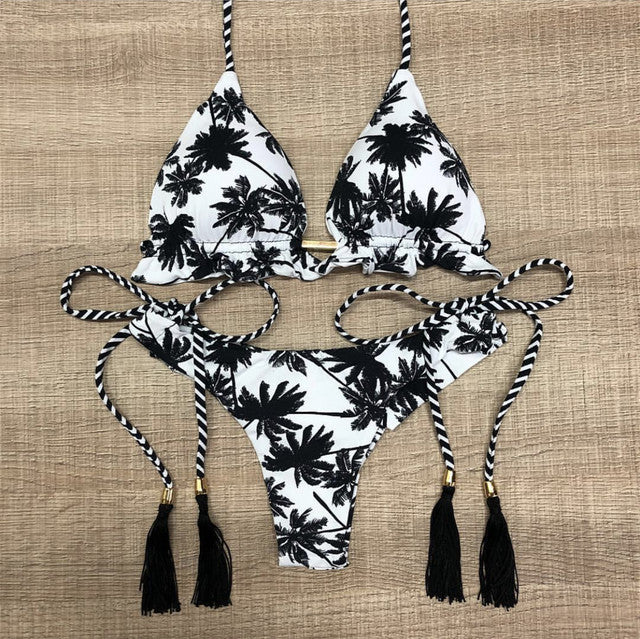 the ALOHA - Halter Push Up Bikini Tassel Swimwear