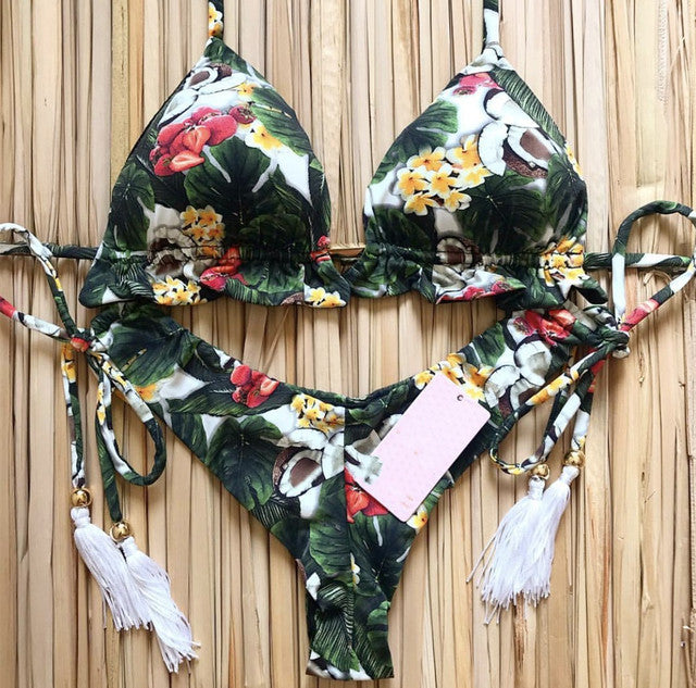 the ALOHA - Halter Push Up Bikini Tassel Swimwear