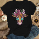 the MOO - Women Floral Cow Flower Print T-Shirt