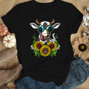 the MOO - Women Floral Cow Flower Print T-Shirt