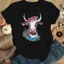 the MOO - Women Floral Cow Flower Print T-Shirt