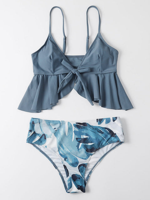 the NANTUCKET - Sexy Ruffle Bikini Leaf Print Swimwear