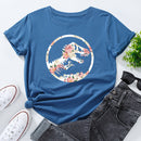the JURASSIC - Women Flower Dinosaur Print Short Sleeve T-Shirt