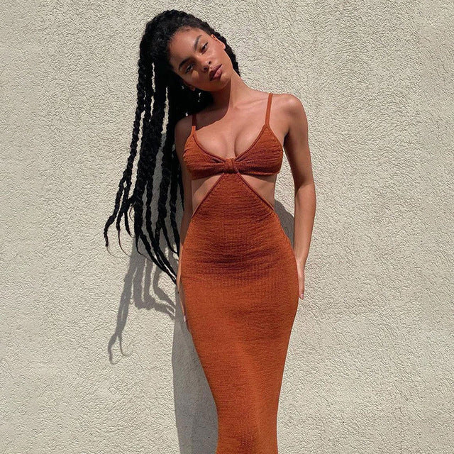 the ARIA Dress - Spaghetti Straps Sexy Cut Out Knitted Maxi Dress