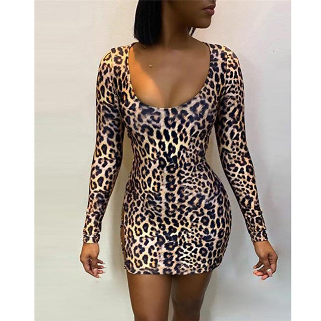 the SIMONE Dress - Women Leopard Bodycon Sexy Mini Dress