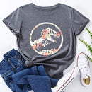 the JURASSIC - Women Flower Dinosaur Print Short Sleeve T-Shirt