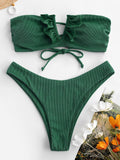 the IVY - V Wired Ruffle Ribbed High Cut Bikini Swimwear