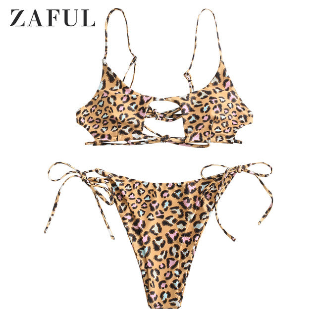 the FIESTY KITTY - Tie-Dye Animal Print Cutout Bikini Swimwear