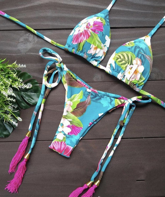 the ALOHA - Halter Push Up Bikini Tassel Swimwear