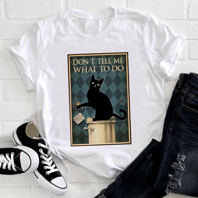 the BOOK CAT - Women Cute Cat Striped Cute T-Shirt