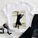 the BOOK CAT - Women Cute Cat Striped Cute T-Shirt