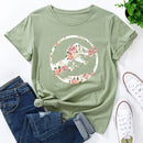 the JURASSIC - Women Flower Dinosaur Print Short Sleeve T-Shirt