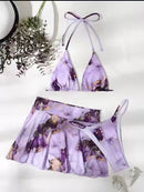 the SEABREEZE - Sexy Drawstring Marble Print 3-Piece Swimsuit