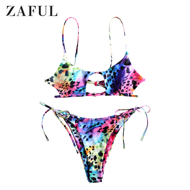 the FIESTY KITTY - Tie-Dye Animal Print Cutout Bikini Swimwear