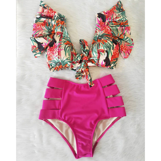 the CABANA - High Waist Ruffled Sexy Bikini Set