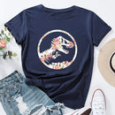 the JURASSIC - Women Flower Dinosaur Print Short Sleeve T-Shirt