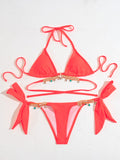 the RHINESTONE - Women Rhinestone Halter Bikini Female Swimsuit