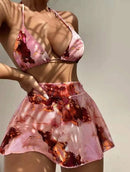 the SEABREEZE - Sexy Drawstring Marble Print 3-Piece Swimsuit