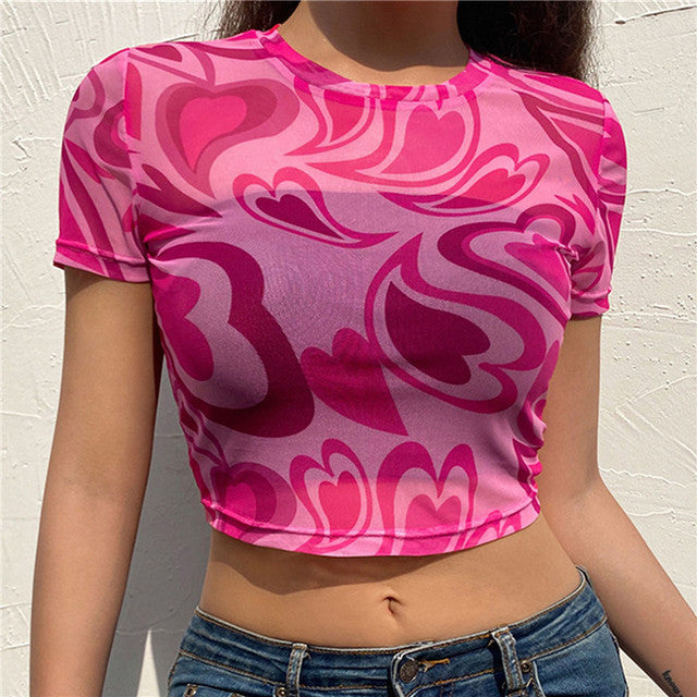 the HEARTTHROB - Sexy Mesh Crop Top Women T-Shirt