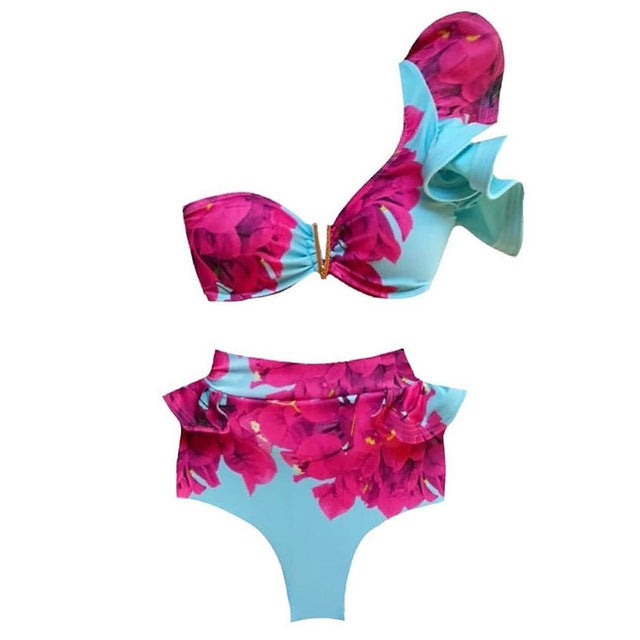 the CHIQUITA - Women Floral Push Up Padded Bra Ruffle Swimwear