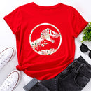 the JURASSIC - Women Flower Dinosaur Print Short Sleeve T-Shirt