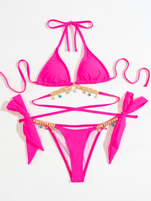 the RHINESTONE - Women Rhinestone Halter Bikini Female Swimsuit