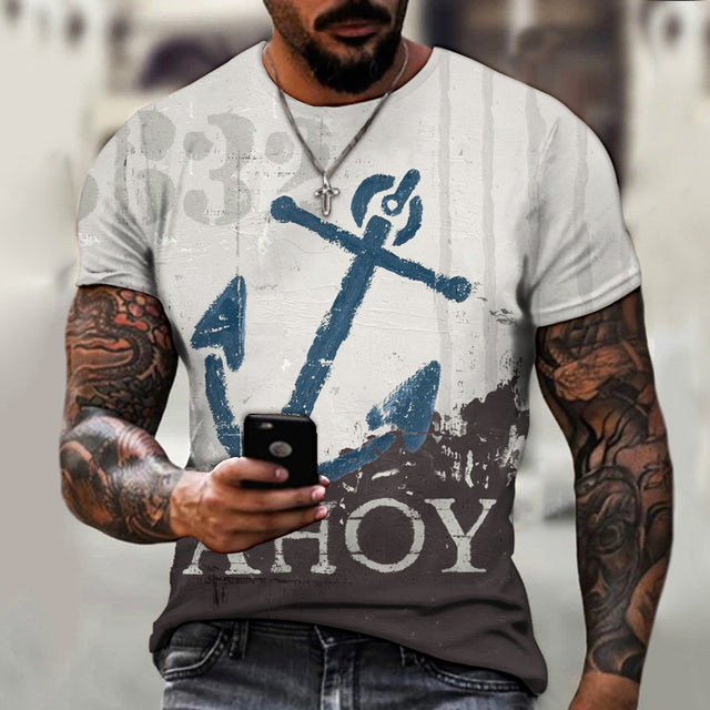 the AHOY - Hip Hop Round Neck  Printed Short Sleeved Shirt