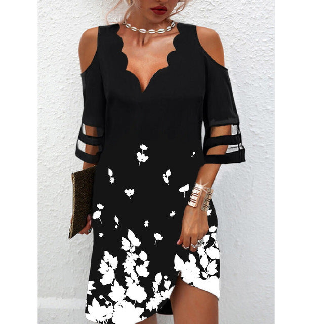 the EMILY Dress - V Neck Dress Women Casual Off Shoulder Lace