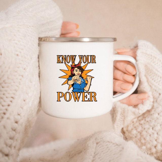 the GIRL POWER CUP - Know Your Power Feminist Enamel Mug