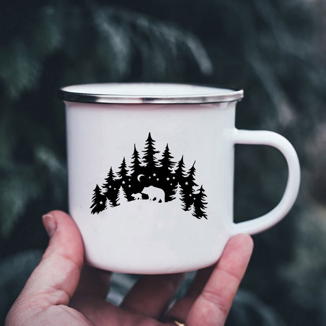 the CAMPER - Mountain Print Enamel Cups