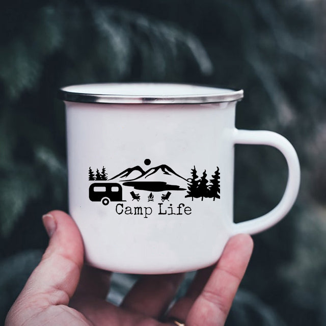 the CAMPER - Mountain Print Enamel Cups