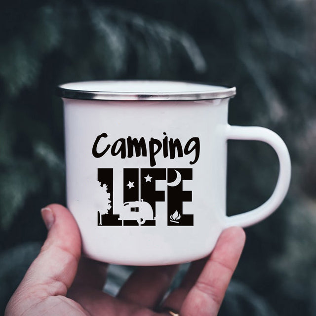 the CAMPER - Mountain Print Enamel Cups