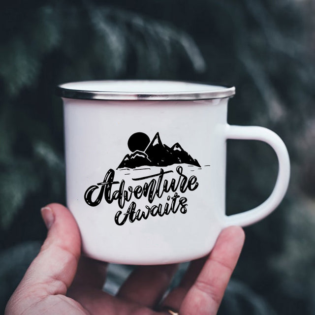 the CAMPER - Mountain Print Enamel Cups