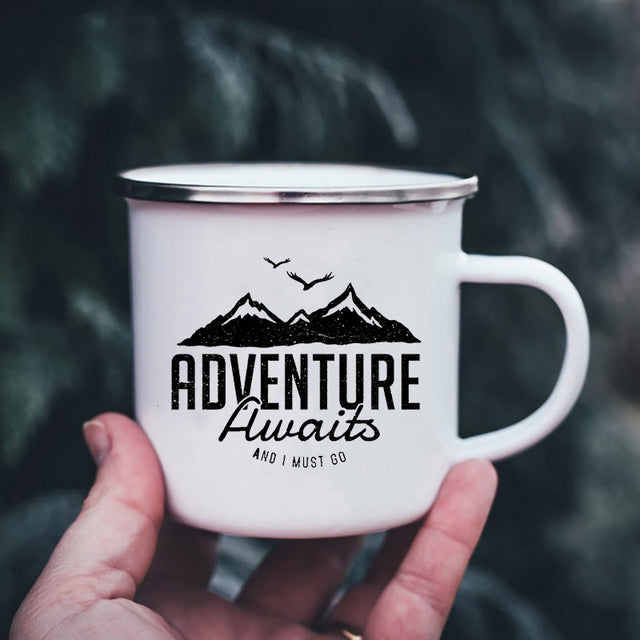 the CAMPER - Mountain Print Enamel Cups