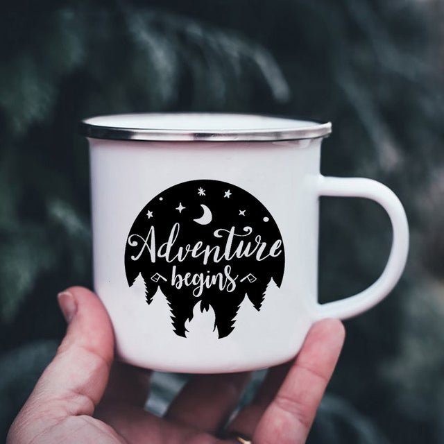 the CAMPER - Mountain Print Enamel Cups