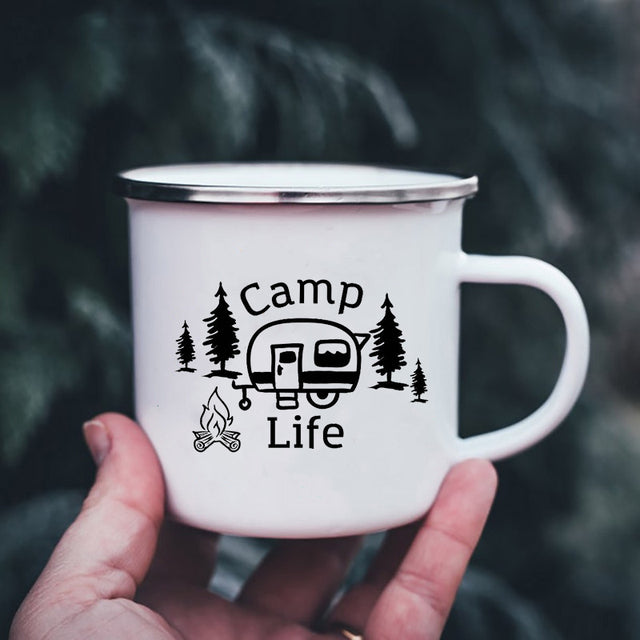 the CAMPER - Mountain Print Enamel Cups