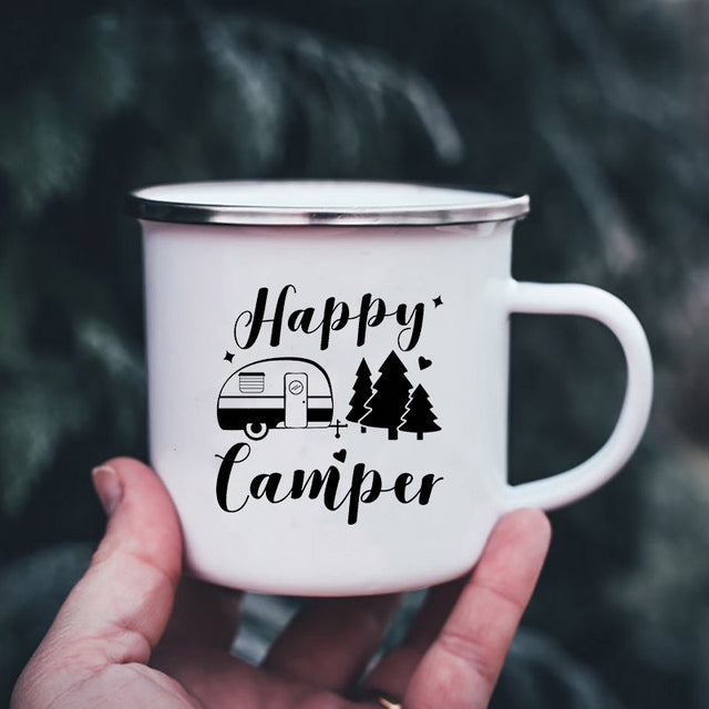 the CAMPER - Mountain Print Enamel Cups