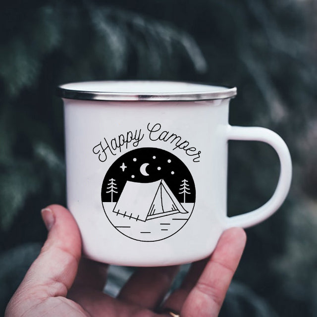 the CAMPER - Mountain Print Enamel Cups