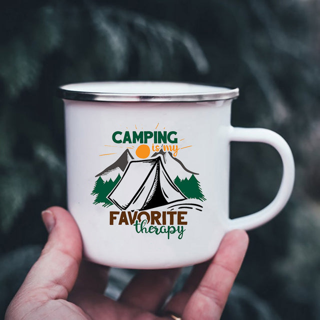 the CAMPER - Mountain Print Enamel Cups