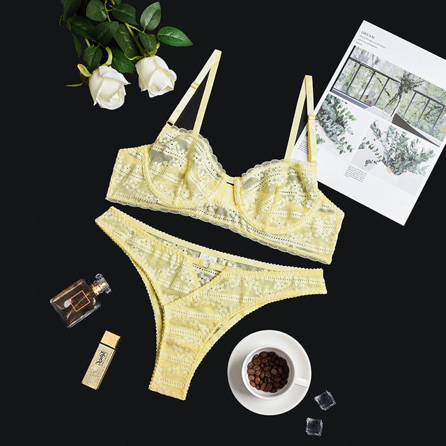 the LEMON MERINGUE - French Push Up  Sexy Lace Lingerie For Women