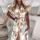 the KENNEDY Dress - Fashion Ruffle Short Sleeve V Neck Dress