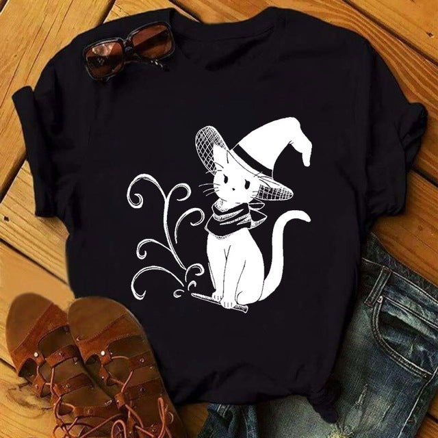 the BLACK CAT - Women Cat Ink Black T-Shirt