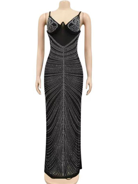 the MARILYN Dress - Sparkle Mesh Sheer Rhinestones Maxi Dress