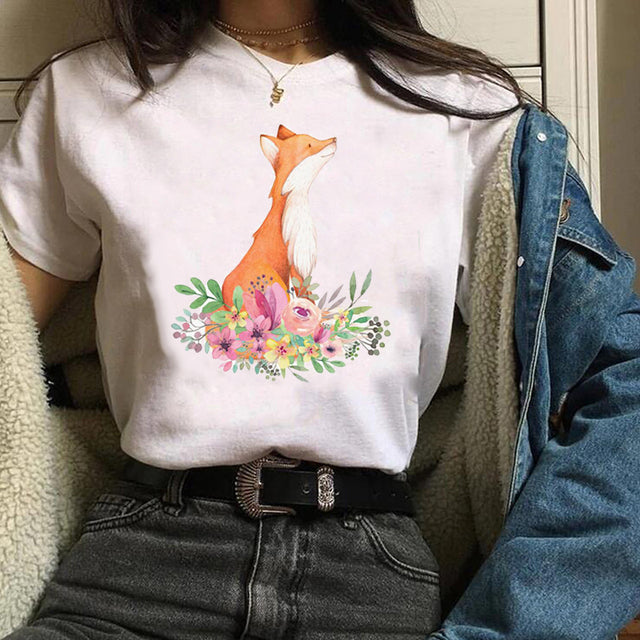 the PET PARADISE - Women Printing Graphic Fox T-Shirt