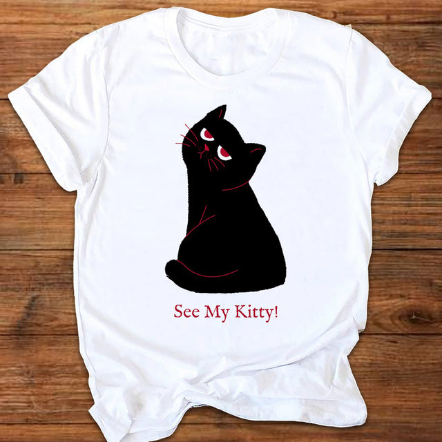 the MEOW - Women Graphic Letter T-Shirt