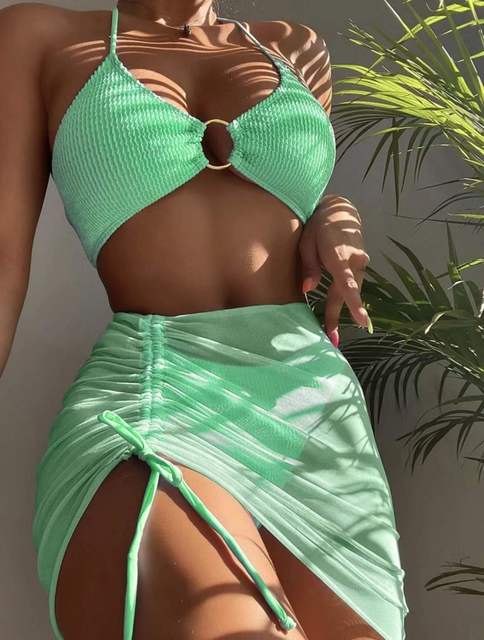 the PRETTY KITTY - Women 3-Piece Mesh Skirt Swimsuit