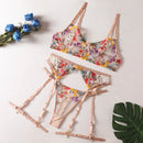the FANTASY FLOWER - Yellow Embroidery Lace Transparent Set Lingerie