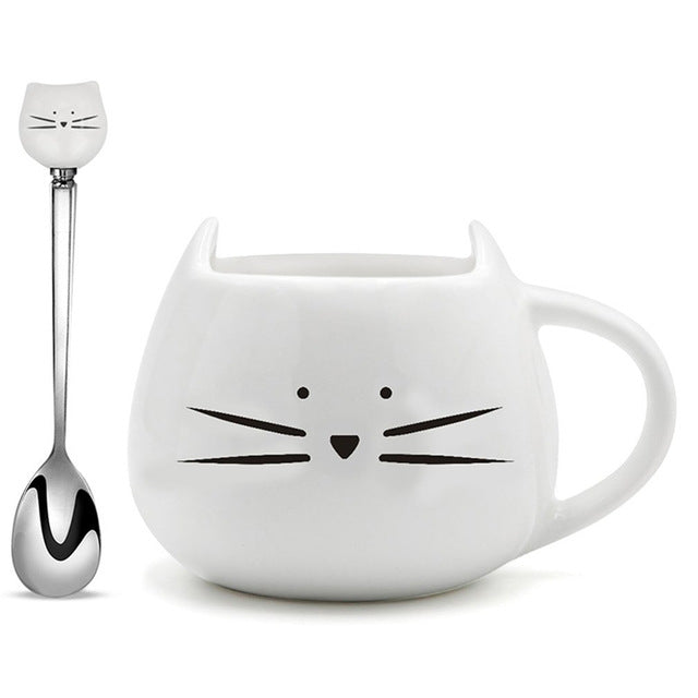 the COFFEE CAT - Ceramic Cute Cat Mugs with Spoon Coffee